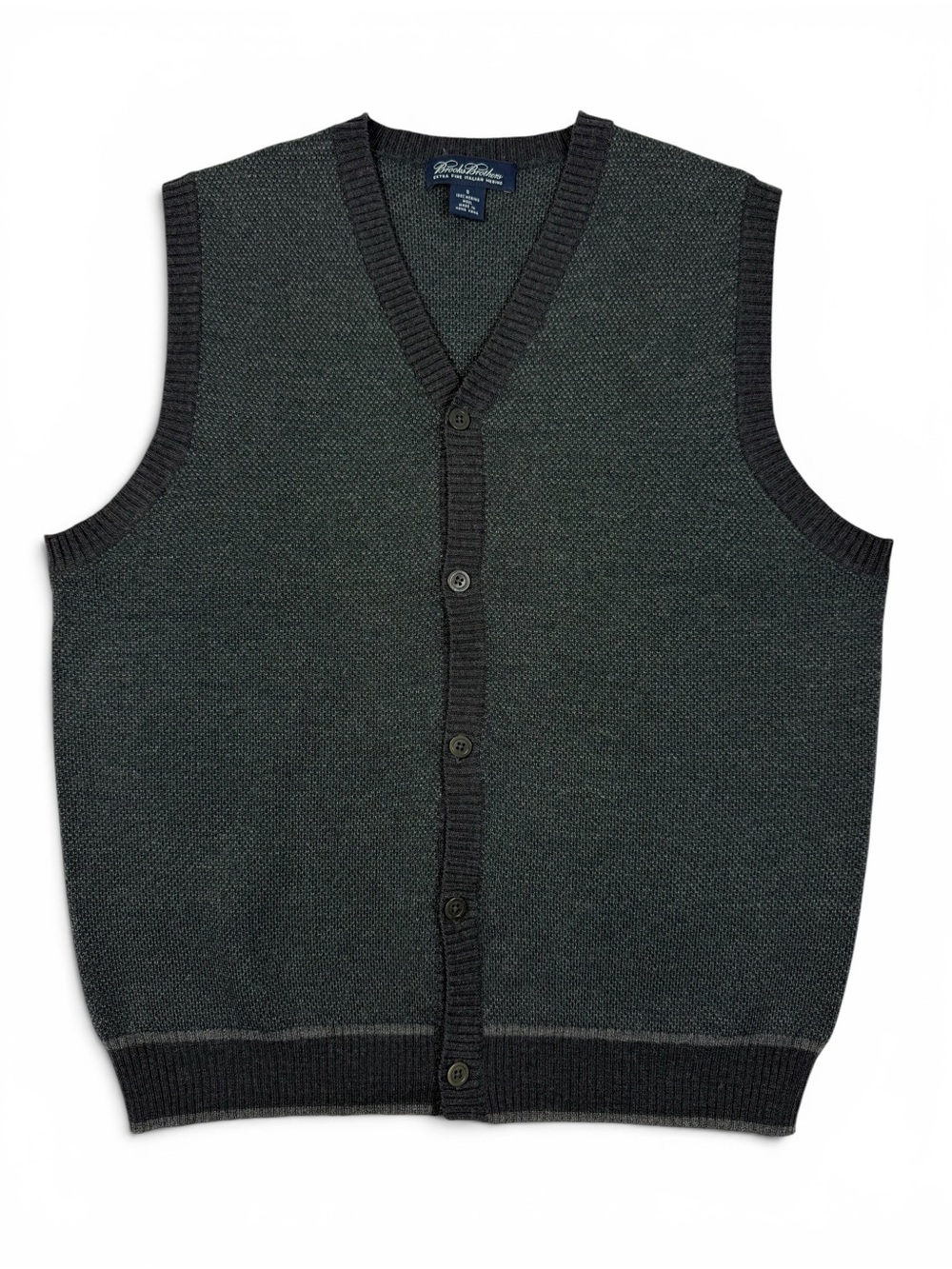 Brooks Brothers Italian Merino Wool V-Neck Knit Vest Men’s Small Charcoal Gray